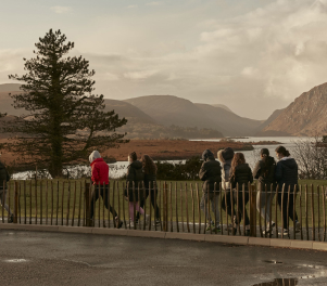 Rectangle 5 (39) Walkers walking from Visitor Centre towards Castle