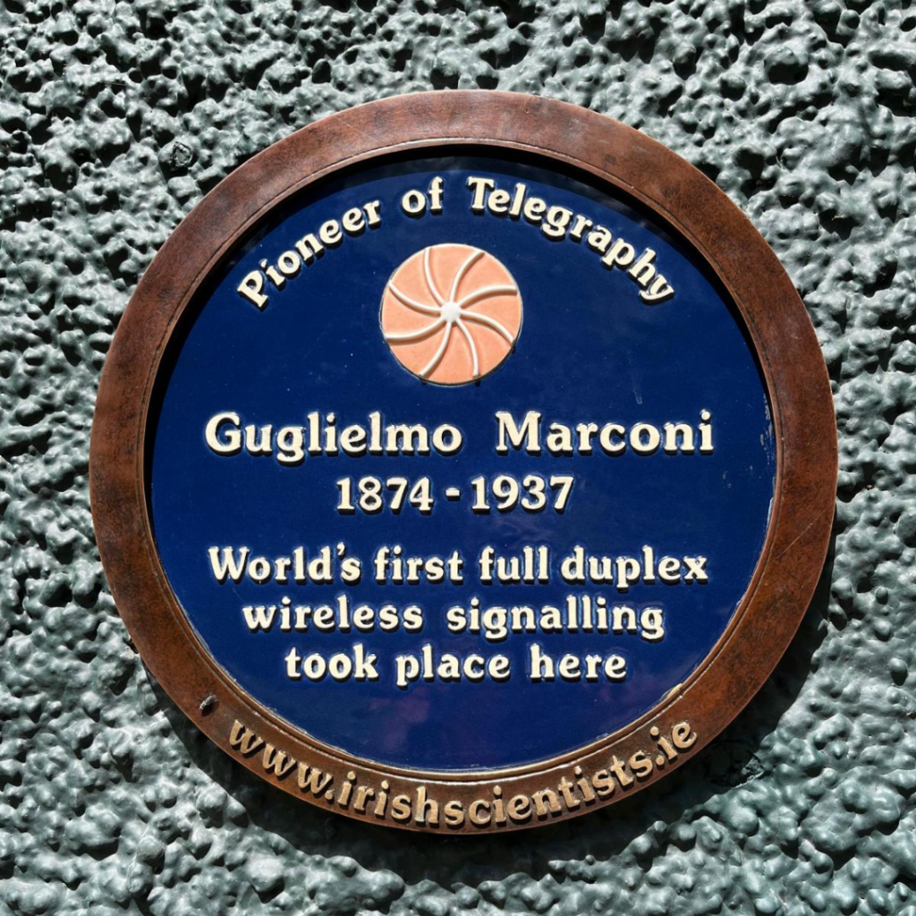 Plaque commemorating the work done my Marconi in pioneering full duplex wireless signalling