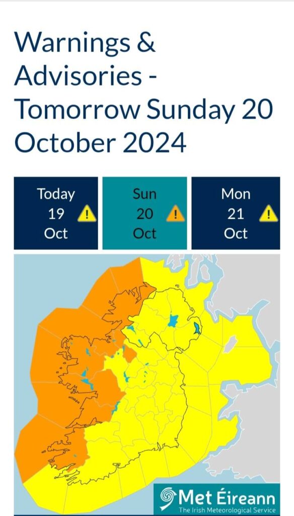 Met Éireann Orange and Yellow Weather Warning