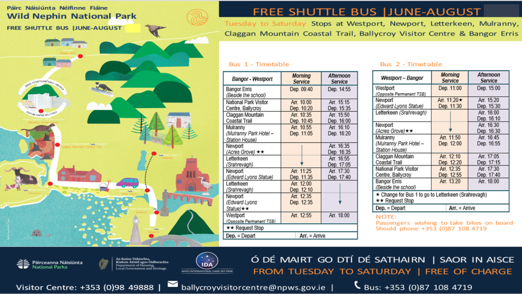 Shuttle bus timetable - June to August