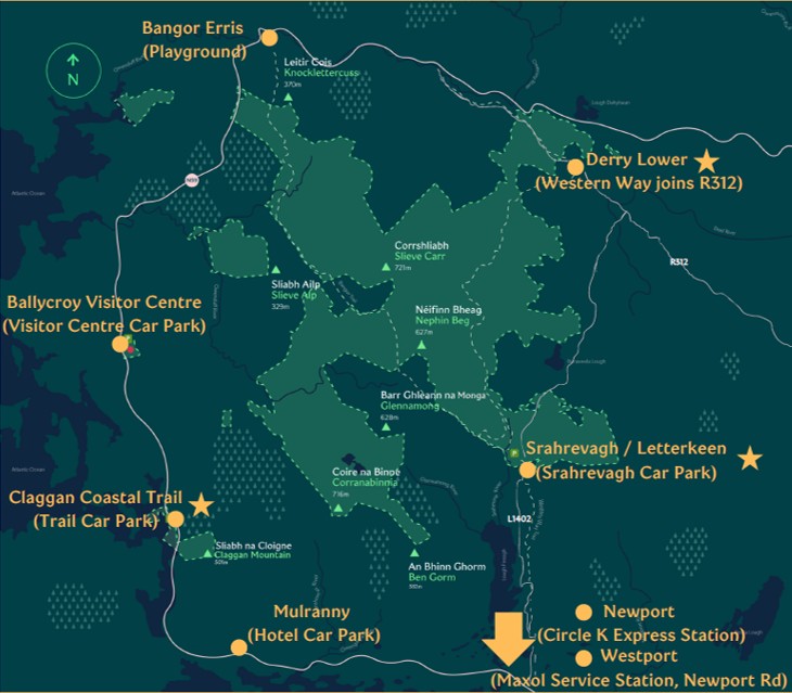 Wild Nephin shuttle bus map stops